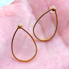 Teardrop Open Frame Stud Earrings | Tear Drop Deco Frame for Kawaii UV Resin Crafts | Geometry Jewellery Findings (1 Pair / Gold / 15mm x 21mm)