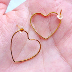 Heart Open Frame Stud Earrings | Heart Deco Frame for UV Resin Craft | Kawaii Jewelry Supplies (1 Pair / Gold / 21mm x 19mm)