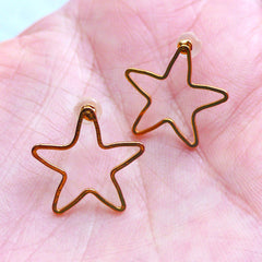 Star Open Frame Stud Earrings | Kawaii Deco Frame for UV Resin Filling | Kawaii Jewellery Supplies (1 Pair / Gold / 16mm x 16mm)