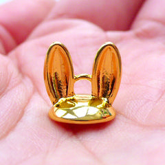 Bunny Ears Glue On Bead Cap with Loop | 11mm Pearl Cup in Rabbit Ear Shape | Kawaii Animal Shaped Cover for Glass Ball Jewellery | Bail Findings (1 piece / Gold)