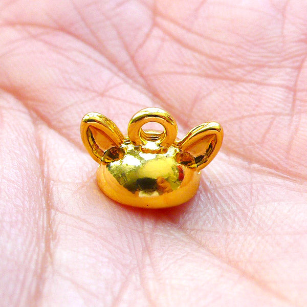 Mini Animal Ears Bead Cap with Loop | Small Pearl Cup | Glue On Bail for Glass Globe Bubble | Kawaii Craft Supplies (1 piece / Gold)