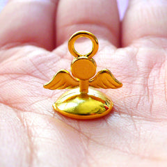 Angel Winged Bead Cap with Loop | Kawaii Pearl Cup | Glue On Bail Findings | Glass Globe Jewelry Supplies (1 piece / Gold)