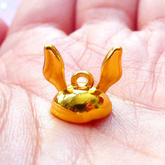 Rabbit Ears Bead Cap with Loop | Glue On Cover for Glass Globe Bubble | Pearl Cup | Kawaii Jewelry Supplies (1 piece / Gold)