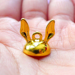 Rabbit Ears Bead Cap with Loop | Glue On Cover for Glass Globe Bubble | Pearl Cup | Kawaii Jewelry Supplies (1 piece / Gold)