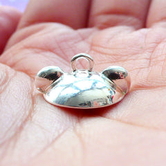 Bear Ears Bead Cap with Loop | Kawaii Bail for Glass Globe Jewellery Making | Glue On Pearl Cup (1 piece / Silver)