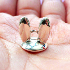 Kawaii Bead Cap with Loop | Rabbit Ears Cover for Glass Globe Jewellery DIY | Pearl Cup in Animal Shape (1 piece / Silver)