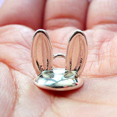Kawaii Bead Cap with Loop | Rabbit Ears Cover for Glass Globe Jewellery DIY | Pearl Cup in Animal Shape (1 piece / Silver)