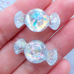 CLEARANCE Resin Candy Cabochons with Iridescent Glitter | Decoden Cabochon | Sweets Deco | Kawaii Craft Supplies (2pcs / Blue / 13mm x 24mm / Flatback)