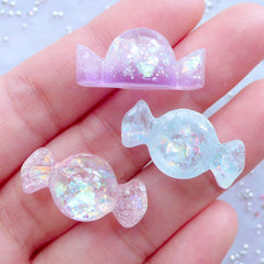 Decoden Candy Cabochons | Resin Cabochon with Glittery Iridescent Flakes | Kawaii Jewellery Making | Sweet Deco Phone Case (5pcs / Assorted Color Mix / 13mm x 24mm / Flatback)