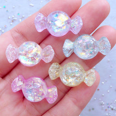 Decoden Candy Cabochons | Resin Cabochon with Glittery Iridescent Flakes | Kawaii Jewellery Making | Sweet Deco Phone Case (5pcs / Assorted Color Mix / 13mm x 24mm / Flatback)