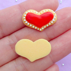 Miniature Sugar Cookie Cabochons | Dollhouse Heart Cookies | Fake Food Cabochon | Kawaii Decoden | Sweet Deco (2pcs / 20mm x 13mm / Flat Back)