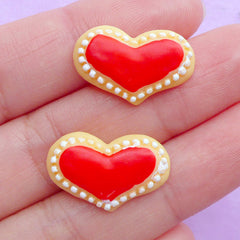 Miniature Sugar Cookie Cabochons | Dollhouse Heart Cookies | Fake Food Cabochon | Kawaii Decoden | Sweet Deco (2pcs / 20mm x 13mm / Flat Back)