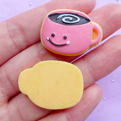 Kawaii Sugar Cookie Cabochons in Coffee Cup Shape | Miniature Cookies | Fake Dessert Cabochon | Decoden Phone Case | Sweet Deco Supplies (2pcs / 28mm x 21mm / Flat Back)