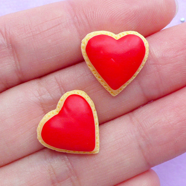 Heart Sugar Cookie Cabochons | Dollhouse Cookies | Faux Food Cabochon | Kawaii Phone Case | Sweet Decoden (2pcs / 15mm x 14mm / Flat Back)