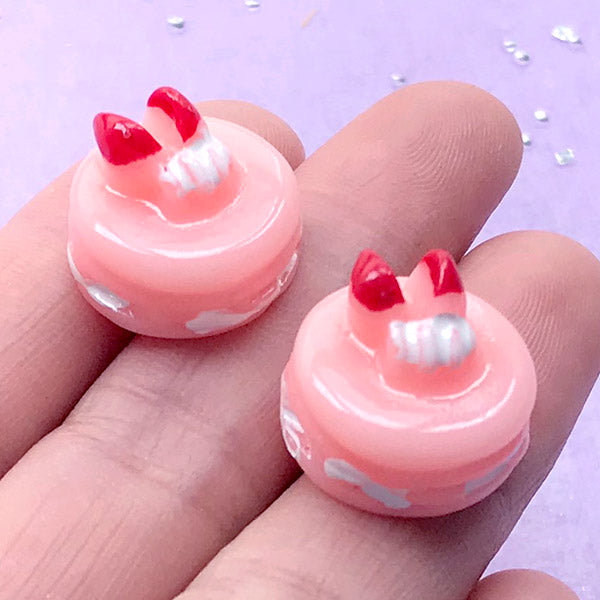 French Macaron Cabochons / Patisserie Cabochon (2pcs / 17mm x 12mm / Strawberry Pink) Doll Food Dollhouse Dessert Miniature Sweets FCAB114
