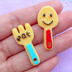 Fork and Spoon Sugar Cookie Cabochons | Doll House Cookies | Faux Sweet Cabochon | Phone Case Decoden | Kawaii Supplies (2pcs / Flat Back)
