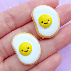 Sugar Cookie Cabochons in Sunny Side Up Egg Shape | Fake Cookies | Decoden Cabochon | Cell Phone Deco | Kawaii Craft Supplies (2pcs / 19mm x 24mm / Flat Back)
