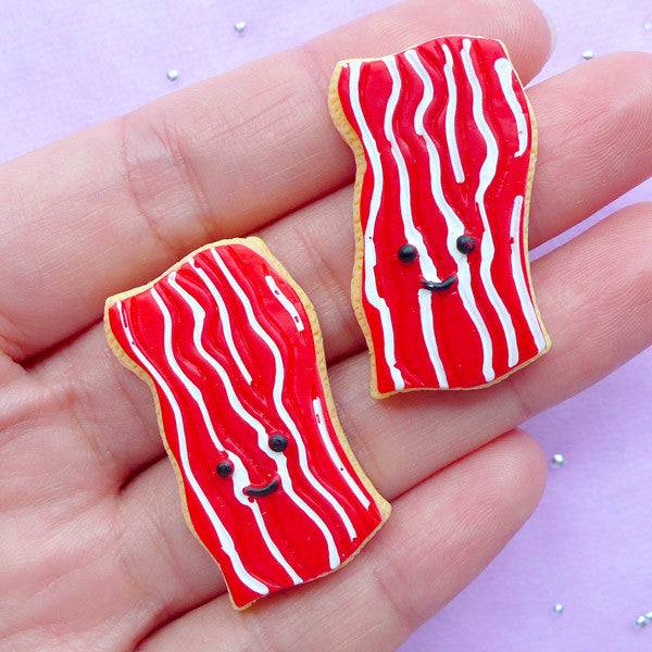 Fake Sugar Cookie Cabochons in Bacon Shape | Kawaii Cookies | Resin Cabochon | Phone Case Decoration (2pcs / 20mm x 33mm / Flat Back)