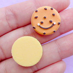 Happy Face Sugar Cookie Cabochons | Kawaii Resin Cabochon | Faux Food Jewellery Making | Decoden Supplies (2pcs / 18mm / Flat Back)