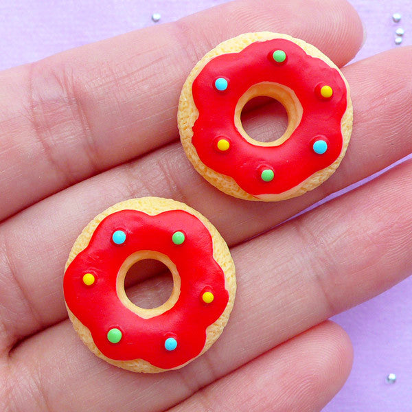 Donut Shaped Sugar Cookie Cabochons | Kawaii Doughnut Cabochon | Mini Food Jewelry DIY | Sweet Decoden Pieces (2pcs / 21mm / Flat Back)