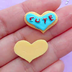 Cute Heart Shaped Sugar Cookie Cabochons | Miniature Sweet Cabochon | Kawaii Food Jewellery DIY | Cell Phone Decoden (2pcs / 20mm x 13mm / Flat Back)