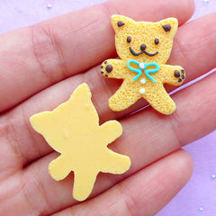 Kawaii Bear Sugar Cookie Cabochons | Mini Animal Biscuit Cabochon | Fake Sweet Jewelry Supplies | Sweets Decoden Piece (2pcs / 21mm x 24mm / Flat Back)