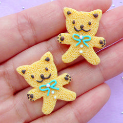 Kawaii Bear Sugar Cookie Cabochons | Mini Animal Biscuit Cabochon | Fake Sweet Jewelry Supplies | Sweets Decoden Piece (2pcs / 21mm x 24mm / Flat Back)