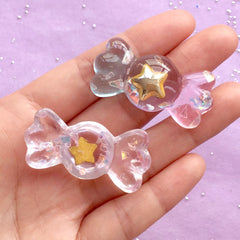 Candy Resin Cabochons with Star | Kawaii Phone Case Sweet Deco | Decoden Supplies | Cute Embellishments (3pcs by Random / 21mm x 43mm)