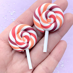 Kawaii Lollipop Cabochon (2pcs / 25mm x 50mm / 3D) Miniature Candy Sweet Phone Case Decoration Cute Scrapbook Whimsical Jewellery FCAB305