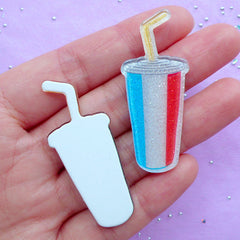 Soft Drink Cabochons | Soda Drink Cabochon | Glittery Acrylic Embellishments | Kitsch Decoden Supplies | Kawaii Supplies (2pcs / 20mm x 48mm / Flat Back)