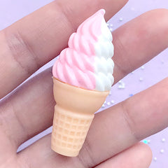 Kawaii Strawberry Ice Cream Cabochon | Doll House Food | 3D Sweet Deco | Fake Dessert Jewellery DIY (1 piece / Pink / 20mm x 48mm)