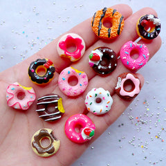 Assorted Miniature Donut Cabochons (13pcs / Mix / Flatback) Kawaii Dollhouse Doughnut Faux Sweets Decoden Phone Case Novelty Jewelry FCAB411