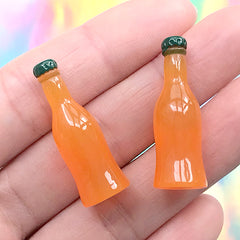 Orange Soft Drink Bottle Cabochons 3D Miniature Soda Bottles (2pcs / 10mm x 30mm) Kawaii Dollhouse Bottle Kitsch Novelty Whimsical FCAB416