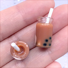 Dollhouse Bubble Tea | 3D Miniature Boba Tea | Doll House Drink | Milk Tea Cabochon | Kawaii Food Jewelry DIY (2 pcs / Brown / 10mm x 18mm)