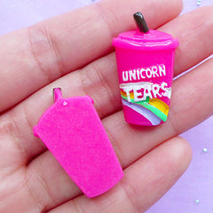 Unicorn Tear Cabochons | Kawaii Drink Cabochon | Cell Phone Decoden Supplies | Cute Resin Embellishments (2pcs / Dark Pink / 17mm x 28mm / Flat Back)