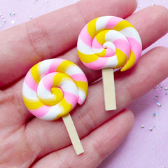 Polymer Clay Lollipop Candy Cabochons | Kawaii Decoden (2 pcs / 23mm x 35mm)