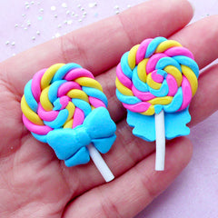 Lollipop Candy Cabochons | Kawaii Polymer Clay Decoden Supplies (2 pcs / 25mm x 38mm)
