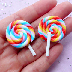 Rainbow Lollipop Cabochon | Polymer Clay Candy | Fairy Kei Jewellery Making (2 pcs / 25mm x 37mm)