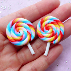 Rainbow Lollipop Cabochon | Polymer Clay Candy | Fairy Kei Jewellery Making (2 pcs / 25mm x 37mm)