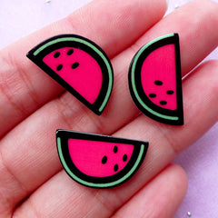 Watermelon Acrylic Cabochons | Decora Kei Accessories Making | Kawaii Decoden Supplies (3 pcs / 21mm x 12mm)