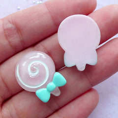 Kawaii Cabochons | Lollipop Cabochon | Cute Phone Case Sweets Deco (Pink / 2pcs / 17mm x 22mm)