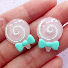 Kawaii Cabochons | Lollipop Cabochon | Cute Phone Case Sweets Deco (Pink / 2pcs / 17mm x 22mm)