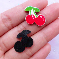 Cherry Acrylic Cabochons | Kawaii Decoden Piece Supplies | Sweets Deco | Hair Bow Center (4 pcs / 19mm x 15mm)