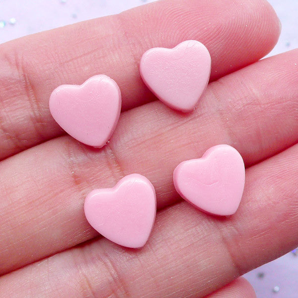 Kawaii Heart Chocolate Cabochons | Fake Toppings | Decoden Supplies | Mini Sweets Deco (Pink Strawberry / 4 pcs / 10mm x 10mm)