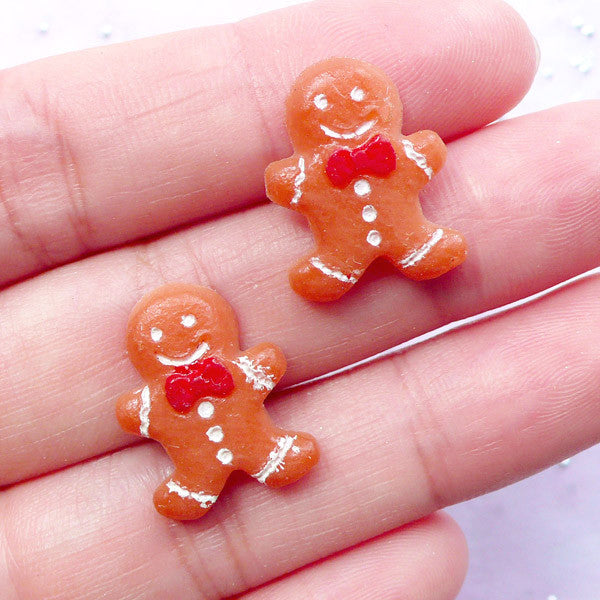 Mini Gingerbread Man Cabochons | Fake Sweets Toppings | Christmas Decoden | Miniature Sundae Parfait Making (2 pcs / 14mm x 18mm)
