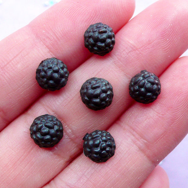 Miniature Black Raspberry Cabochons | Fake Fruit Toppings | Dollhouse Dessert Making (6pcs / 7mm x 4mm)