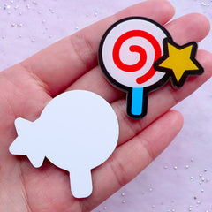 Laser Cut Acrylic Lollipop with Star Cabochons | Kawaii Sweets Deco Pieces | Harajuku Kei Brooch & Badge Making (2pcs / 42mm x 40mm)