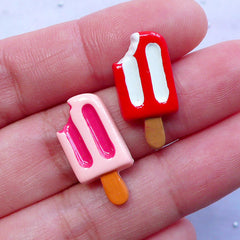 Dollhouse Popsicle Cabochons | Kawaii Cabochons | Decoden Phone Case Supplies (Pink & Red / 2pcs / 11mm x 21mm)