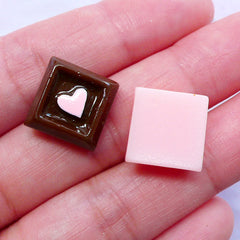 CLEARANCE Sweets Deco Supplies | Miniature Square Chocolate Cabochons | Kawaii Food Cabochons (Pink & Brown / 4 pcs / 13mm x 13mm)