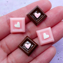CLEARANCE Sweets Deco Supplies | Miniature Square Chocolate Cabochons | Kawaii Food Cabochons (Pink & Brown / 4 pcs / 13mm x 13mm)